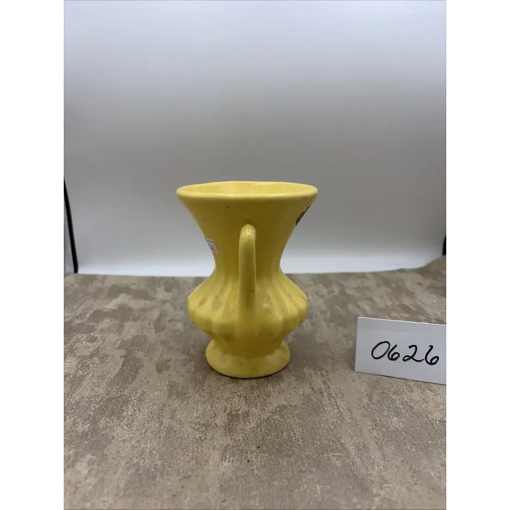 Camark Pottery yellow Double-Handle Trophy Vase- 1930's/40's Art Deco 5.25”